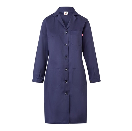 blue VL RAMA. Bata de manga larga en sarga (175g/m²), en sarga de algodón (35%) y poliéster (65%)