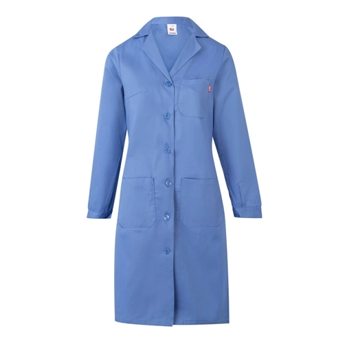 azul pastel VL RAMA. Bata de manga larga en sarga (175g/m²), en sarga de algodón (35%) y poliéster (65%)