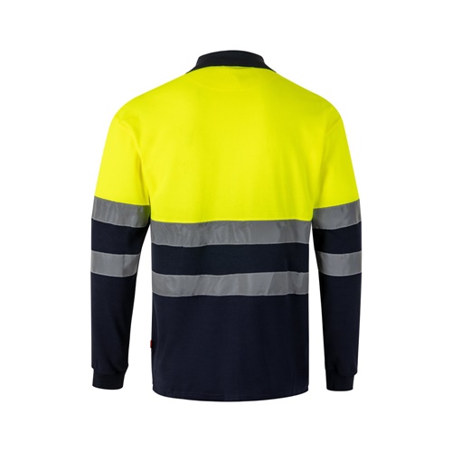 azul marino VL PLUTO. Polo de piqué bicolor (150g/m²) con manga larga, en algodón (55%) y poliéster (45%)