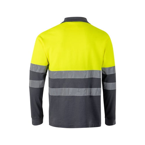 gray VL PLUTO. Polo de piqué bicolor (150g/m²) con manga larga, en algodón (55%) y poliéster (45%)