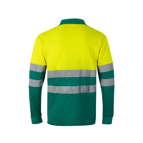 green VL PLUTO. Polo de piqué bicolor (150g/m²) con manga larga, en algodón (55%) y poliéster (45%)