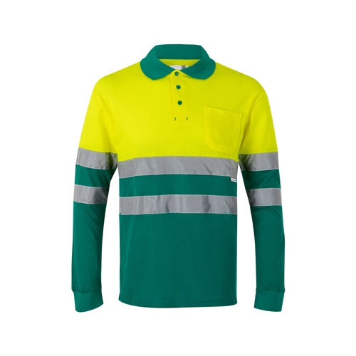 green VL PLUTO. Polo de piqué bicolor (150g/m²) con manga larga, en algodón (55%) y poliéster (45%)