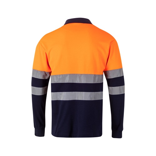 azul marino VL PLUTO. Polo de piqué bicolor (150g/m²) con manga larga, en algodón (55%) y poliéster (45%)