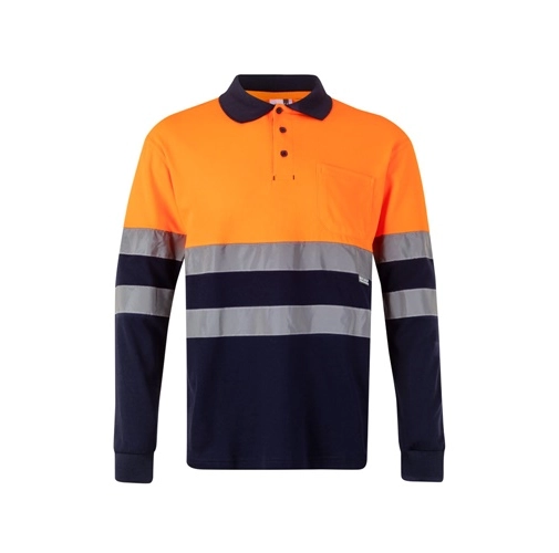 VL PLUTO. Polo de piqué bicolor (150g/m²) con manga larga, en algodón (55%) y poliéster (45%)