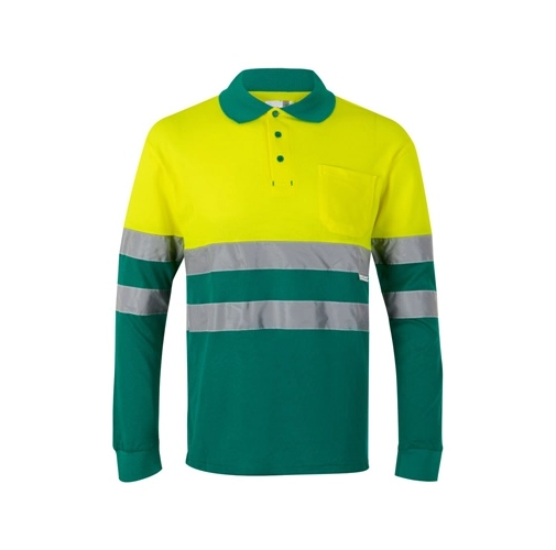 VL PLUTO LARGE. Polo de piqué bicolor (150g/m²) con manga larga, en algodón (55%) y poliéster (45%)