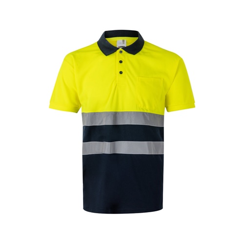 azul marino VL FORTUNA. Polo bird-eye (140g/m²) con manga corta, en poliéster (100%)