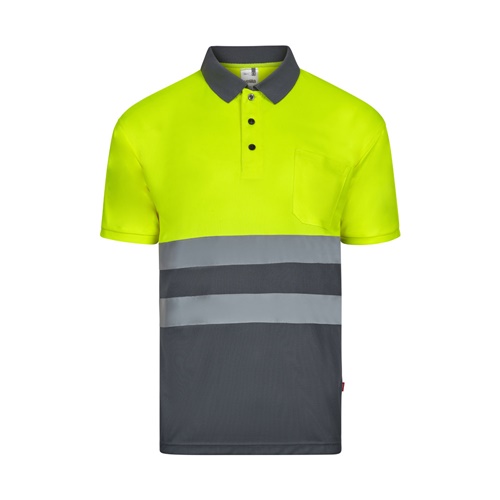 gray VL FORTUNA. Polo bird-eye (140g/m²) con manga corta, en poliéster (100%)