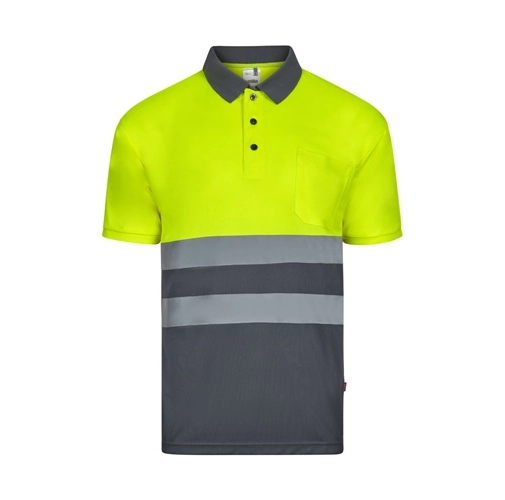 gray VL FORTUNA. Polo bird-eye (140g/m²) con manga corta, en poliéster (100%)