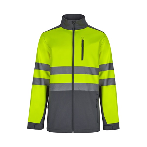 gray VL HESTIA LARGE. Chaqueta soft shell bicolor (280g/m²), con forro polar y membrana de TPU, en poliéster (96%) y elastano (4%)