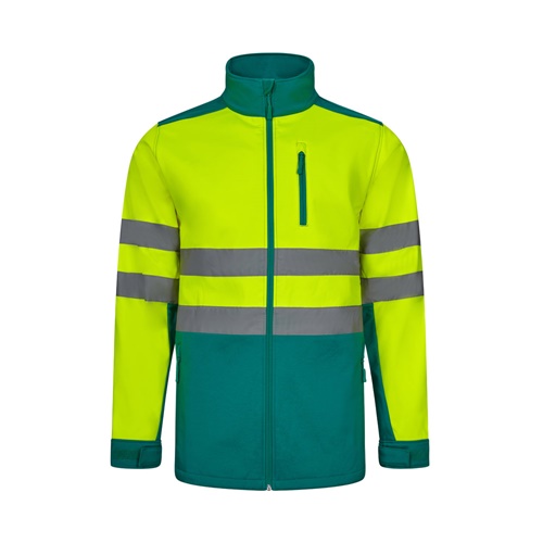 green VL HESTIA LARGE. Chaqueta soft shell bicolor (280g/m²), con forro polar y membrana de TPU, en poliéster (96%) y elastano (4%)