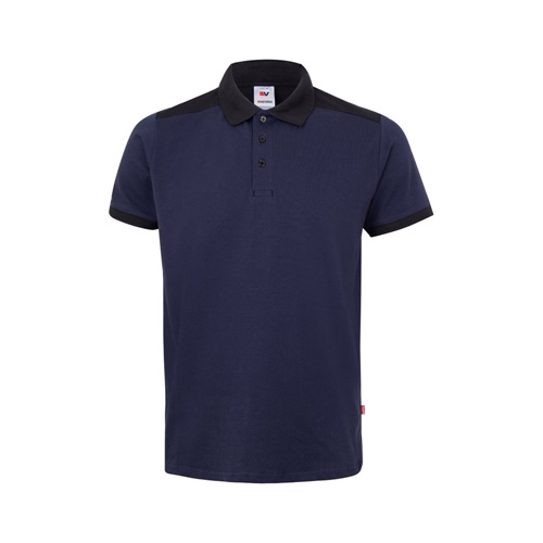 blue VL VELES. Polo de piqué elástico bicolor (200g/m²) con manga corta, en poliéster (96%) y elastano (4%)