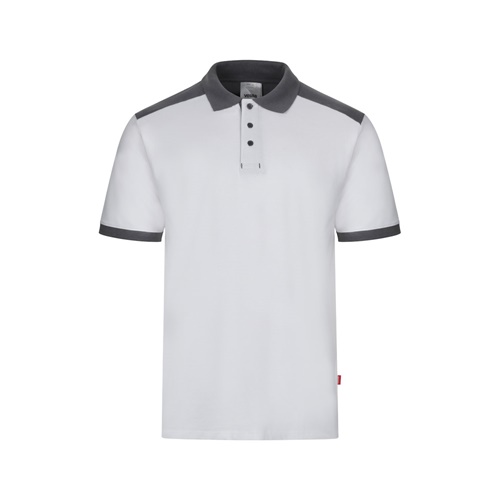 white VL VELES. Polo de piqué elástico bicolor (200g/m²) con manga corta, en poliéster (96%) y elastano (4%)