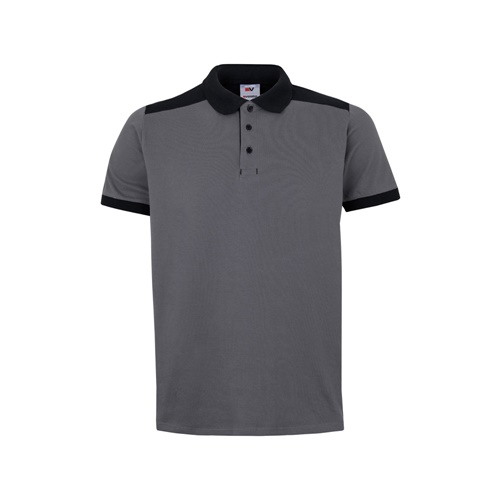 gray VL VELES. Polo de piqué elástico bicolor (200g/m²) con manga corta, en poliéster (96%) y elastano (4%)