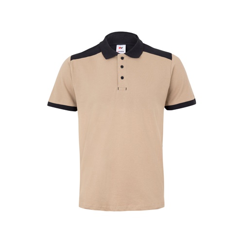 beige VL VELES. Polo de piqué elástico bicolor (200g/m²) con manga corta, en poliéster (96%) y elastano (4%)