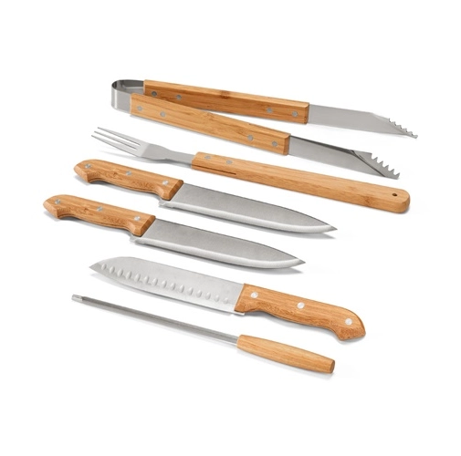 natural KABSA. Juego de utensilios de barbacoa suministrados en estuche de bambú