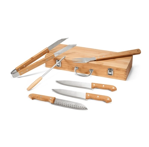 natural KABSA. Juego de utensilios de barbacoa suministrados en estuche de bambú