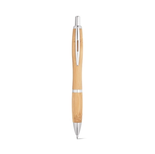NICOLE. Bolígrafo de bambú con clip y detalles metálicos