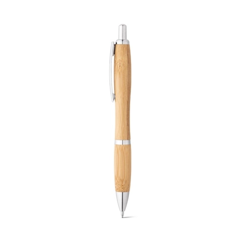 NICOLE. Bolígrafo de bambú con clip y detalles metálicos