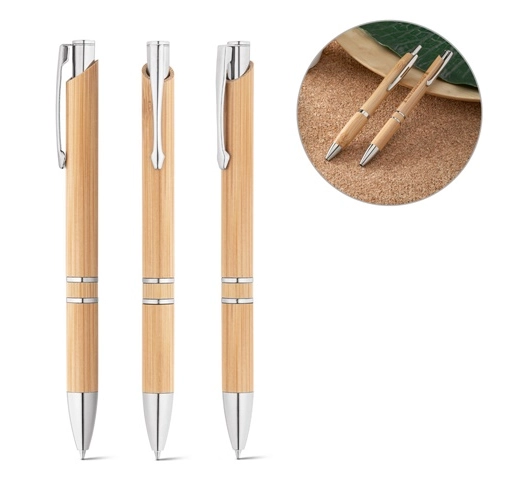 BETA BAMBOO. Bolígrafo de bambú con clip, detalles metálicos