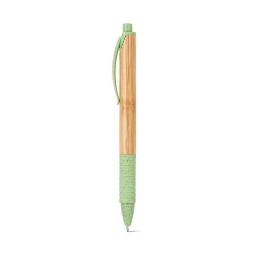 verde claro KUMA. Bolígrafo de bambú con antideslizante clip