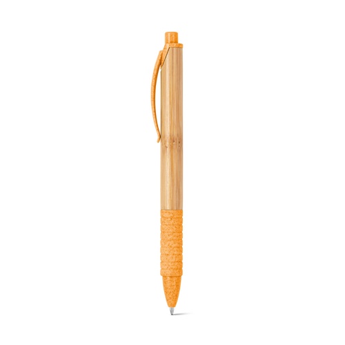 orange KUMA. Bolígrafo de bambú con antideslizante clip