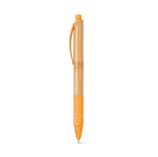 orange KUMA. Bolígrafo de bambú con antideslizante clip