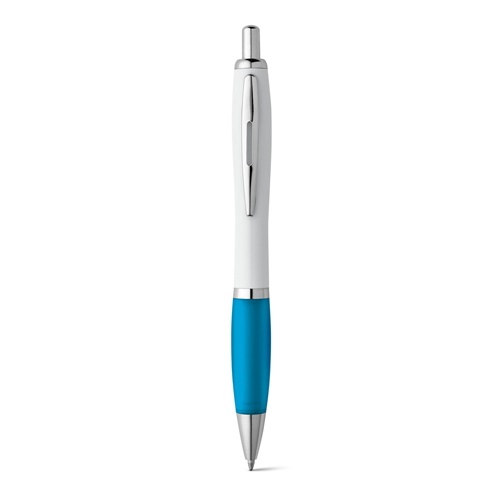 azul claro MOVE. Bolígrafo fabricado en ABS blanco con clip metálico