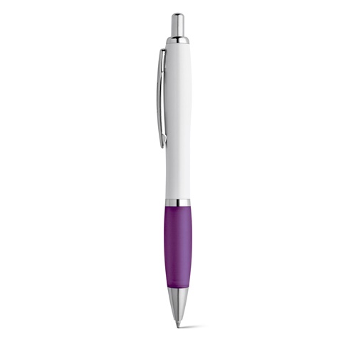 purple MOVE. Bolígrafo fabricado en ABS blanco con clip metálico
