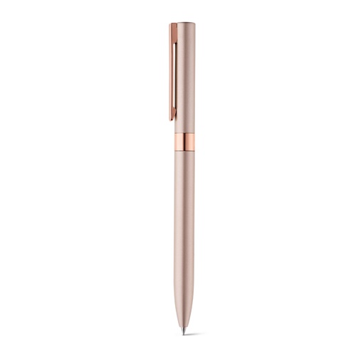 rosa claro CLARE. Bolígrafo con mecanismo de giro, fabricado en aluminio reciclado (100% rAL)