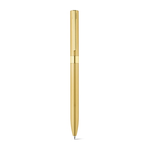 dorado satinado CLARE. Bolígrafo con mecanismo de giro, fabricado en aluminio reciclado (100% rAL)