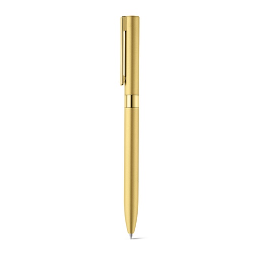 dorado satinado CLARE. Bolígrafo con mecanismo de giro, fabricado en aluminio reciclado (100% rAL)