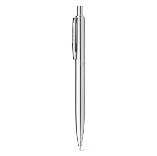 SILVERIO. Bolígrafo de acero inoxidable con cuerpo brillante y clip