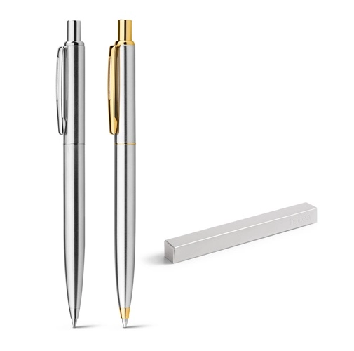 SILVERIO. Bolígrafo de acero inoxidable con cuerpo brillante y clip