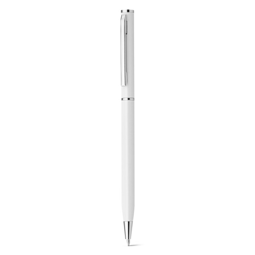 white LESLEY METALLIC. Bolígrafo en aluminio con mecanismo de giro y clip