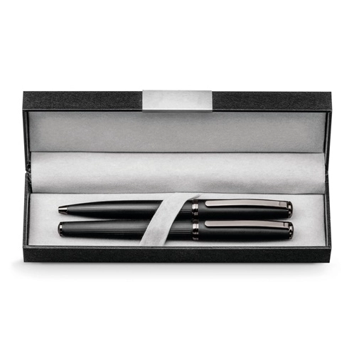 black IMPERIO. Juego de roller y bolígrafo de metal con mecanismo de giro