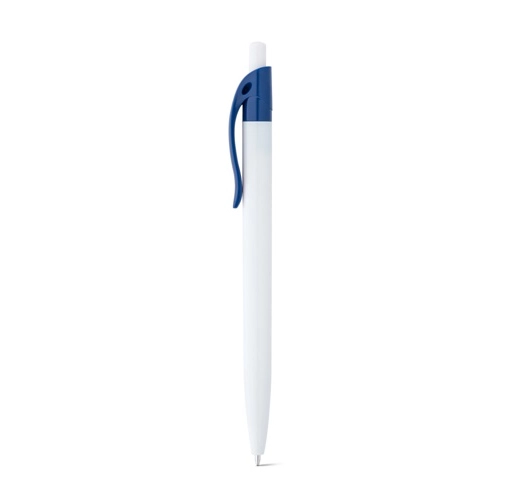 MARS. Bolígrafo blanco fabricado en ABS con detalle de color en el clip