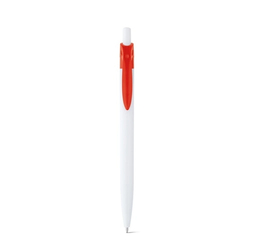MARS. Bolígrafo blanco fabricado en ABS con detalle de color en el clip