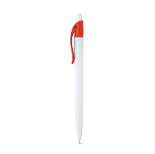 MARS. Bolígrafo blanco fabricado en ABS con detalle de color en el clip