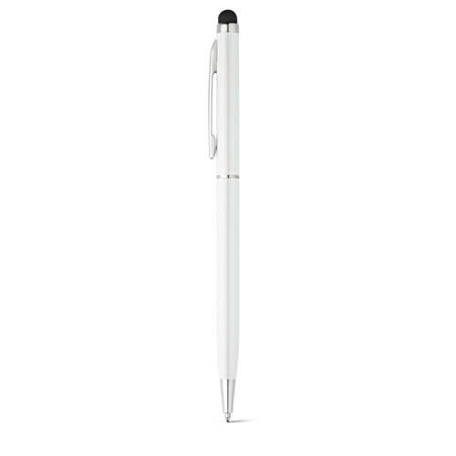 white ZOE. Bolígrafo de aluminio con mecanismo de giro y punta táctil