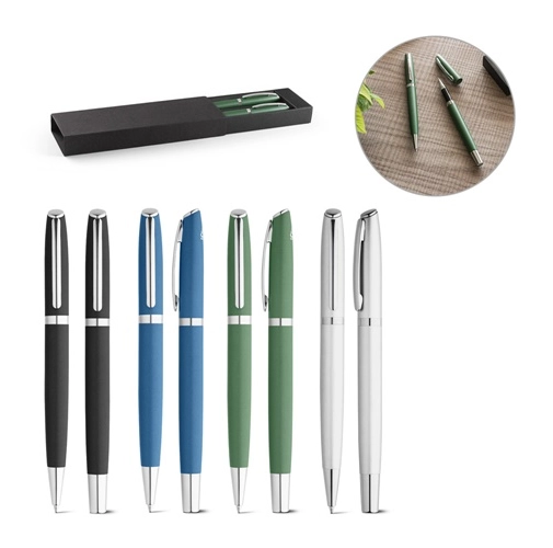 RE-LANDO-SET. Set de roller y bolígrafo con cuerpo de aluminio reciclado (100% rAL)