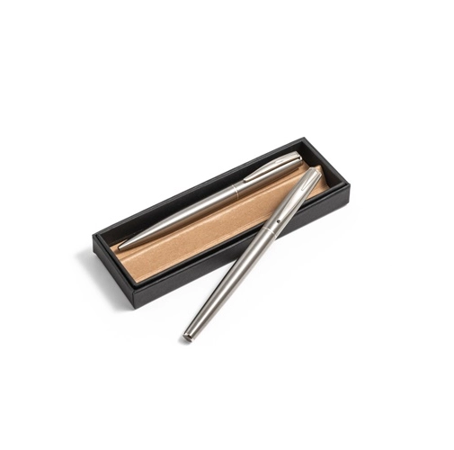 cromado satinado ELLA. Set de bolígrafo y roller con cuerpo de acero inoxidable (53% rSS) con clip