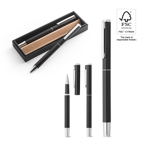 LEAH. Set de roller y bolígrafo en aluminio (94% rAL) con clip