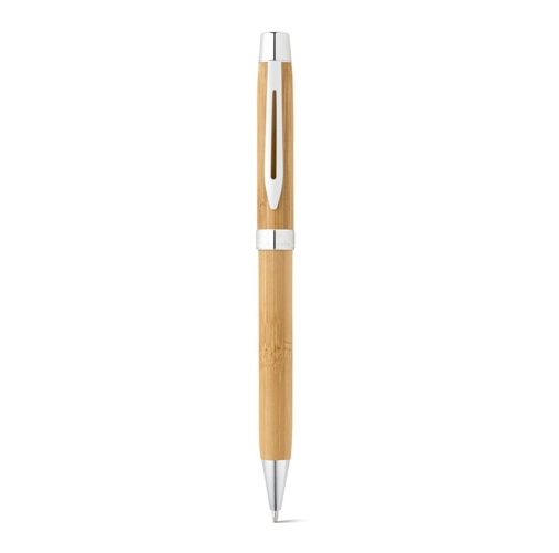 natural BAHIA II. Bolígrafo de bambú con clip y mecanismo de giro