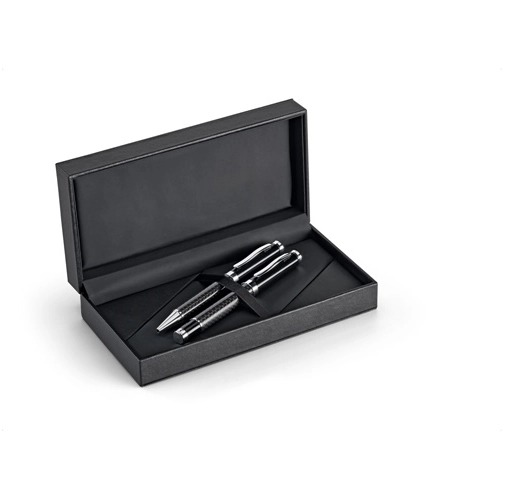 CHESS. Juego de bolígrafo y bolígrafo de metal y fibra de carbono con mecanismo de giro