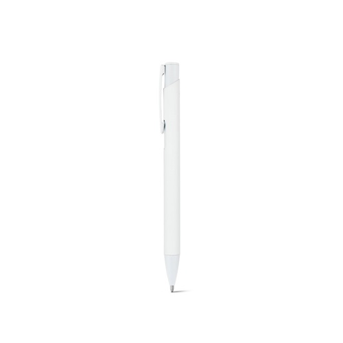 white CLINT. Bolígrafo de aluminio reciclado (100% rAL) con acabado de goma