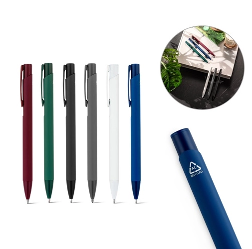 CLINT. Bolígrafo de aluminio reciclado (100% rAL) con acabado de goma
