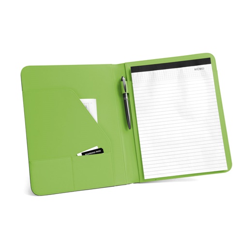 verde claro FITZGERALD. Portafolios A4 en PU y 800D con bloc de páginas rayadas