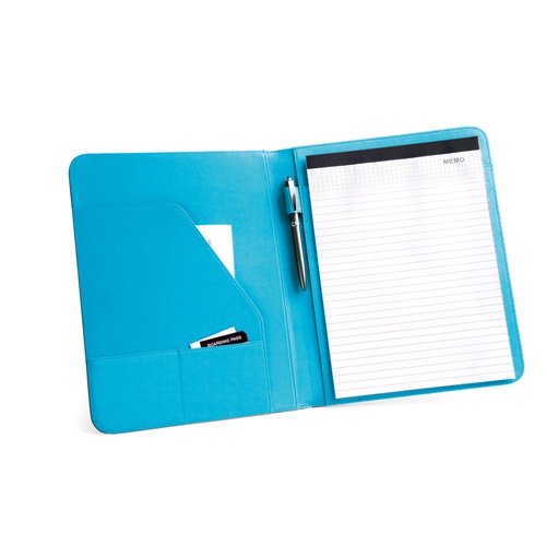 azul claro FITZGERALD. Portafolios A4 en PU y 800D con bloc de páginas rayadas