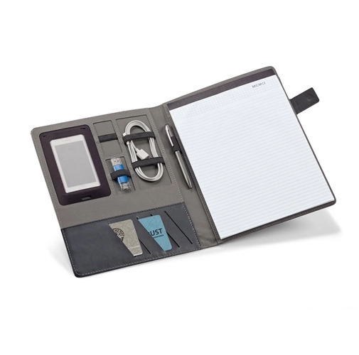 RIORDAN. Carpeta A4 en imitación lino y PU con bloc de páginas rayadas