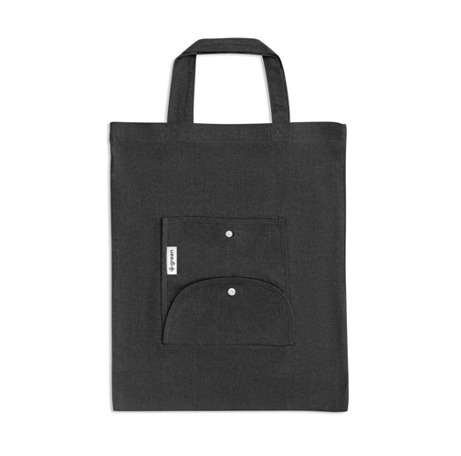 black SIENA. Bolsa plegable de algodón (50%), algodón reciclado (30%) y poliéster (20% rPET) (140 g/m²)
